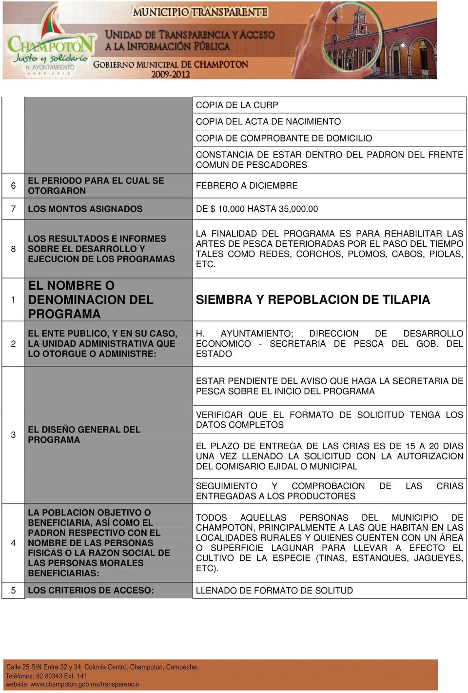 SIEMBRA Y REPOBLACION DE TILAPIA ECONOMICO - SECRETARIA DE PESCA DEL GOB.