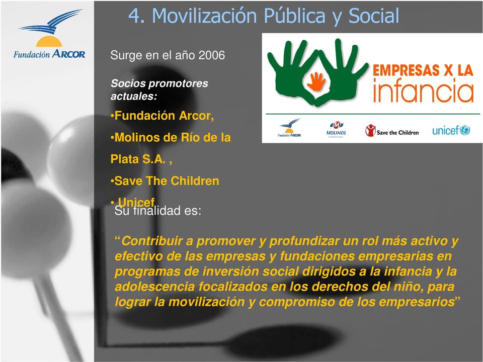, Save The Children Unicef Su finalidad es: Contribuir a promover y profundizar un rol más activo y efectivo de