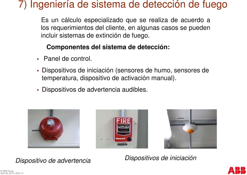 Componentes del sistema de detección: Panel de control.