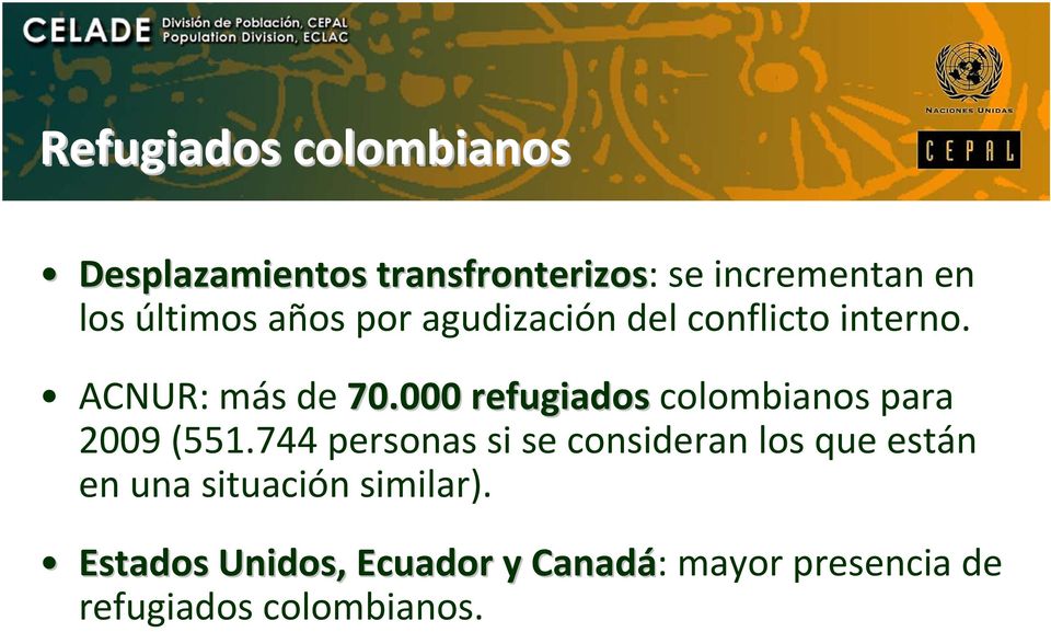 000 refugiados colombianos para 2009 (551.
