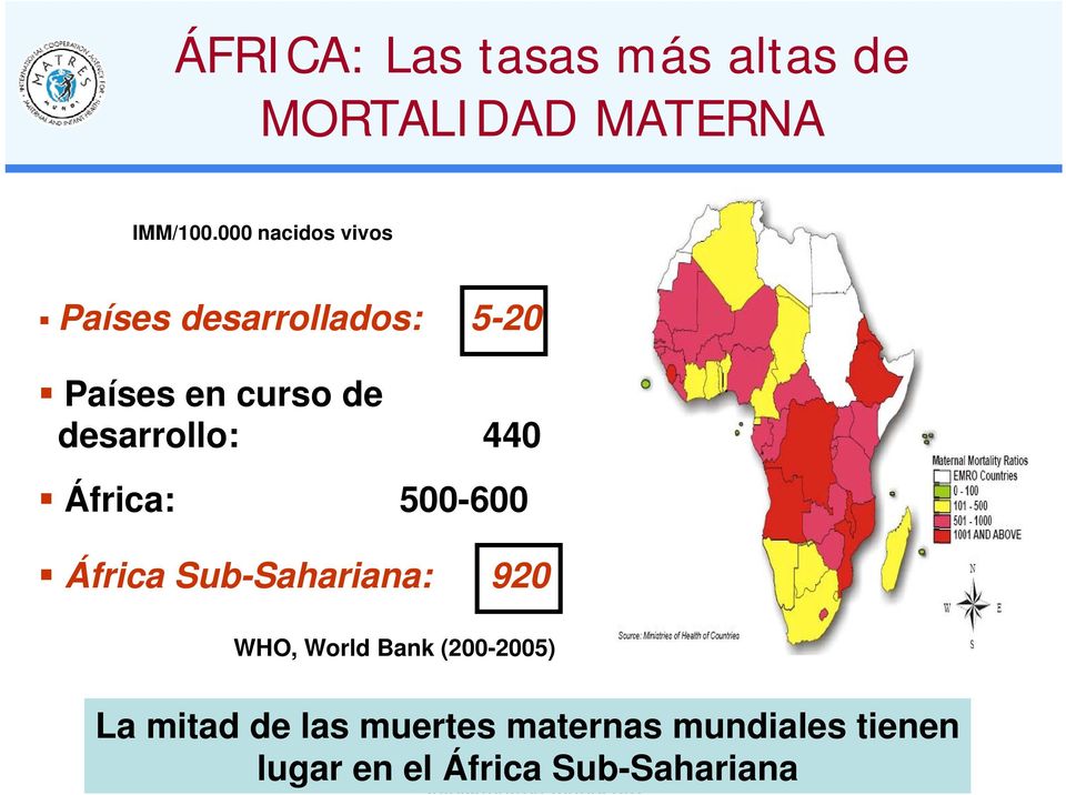 desarrollo: 440 África: 500-600 África Sub-Sahariana: 920 WHO, World