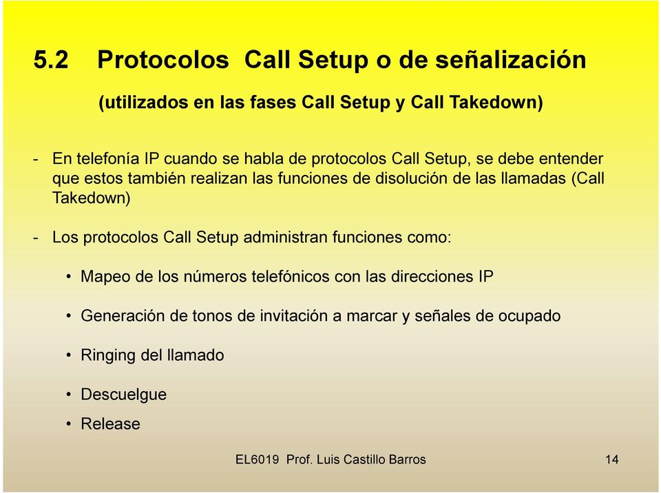Takedown) - Los protocolos Call Setup administran funciones como: Mapeo de los números telefónicos con las direcciones IP