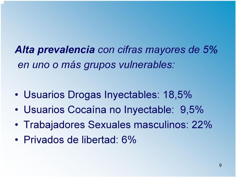 18,5% Usuarios Cocaína no Inyectable: 9,5%