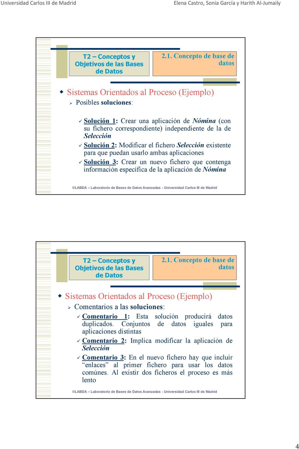 Avanzadas - Universidad Carlos III de Madrid Sistemas Orientados al Proceso (Ejemplo) Comentarios a las soluciones: Comentario 1: Esta solución producirá duplicados.