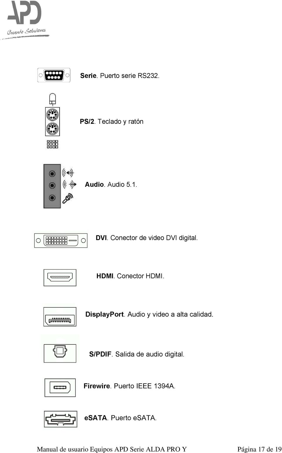 Audio y video a alta calidad. S/PDIF. Salida de audio digital. Firewire.