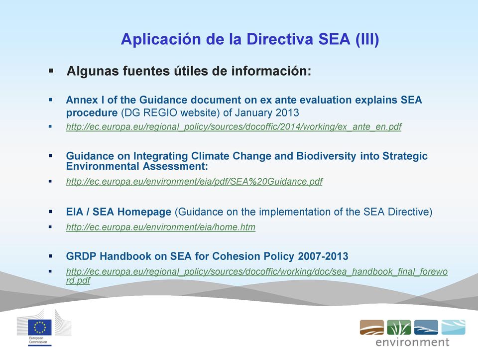 pdf Guidance on Integrating Climate Change and Biodiversity into Strategic Environmental Assessment: http://ec.europa.eu/environment/eia/pdf/sea%20guidance.