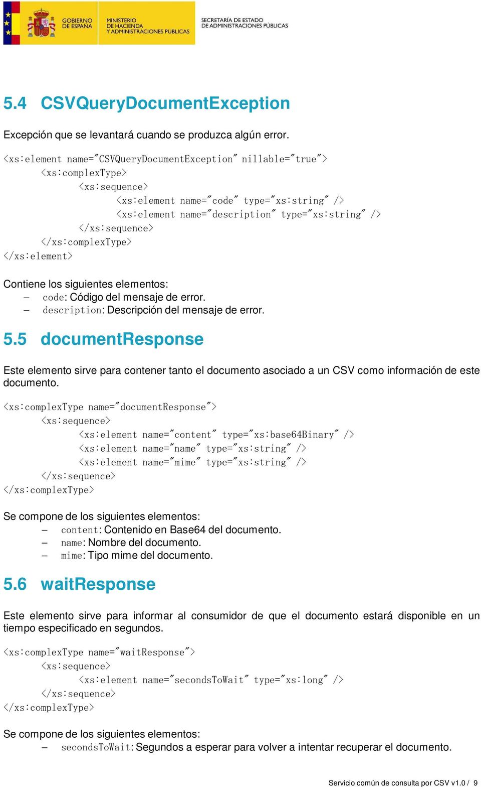los siguientes elementos: code: Código del mensaje de error. description: Descripción del mensaje de error. 5.