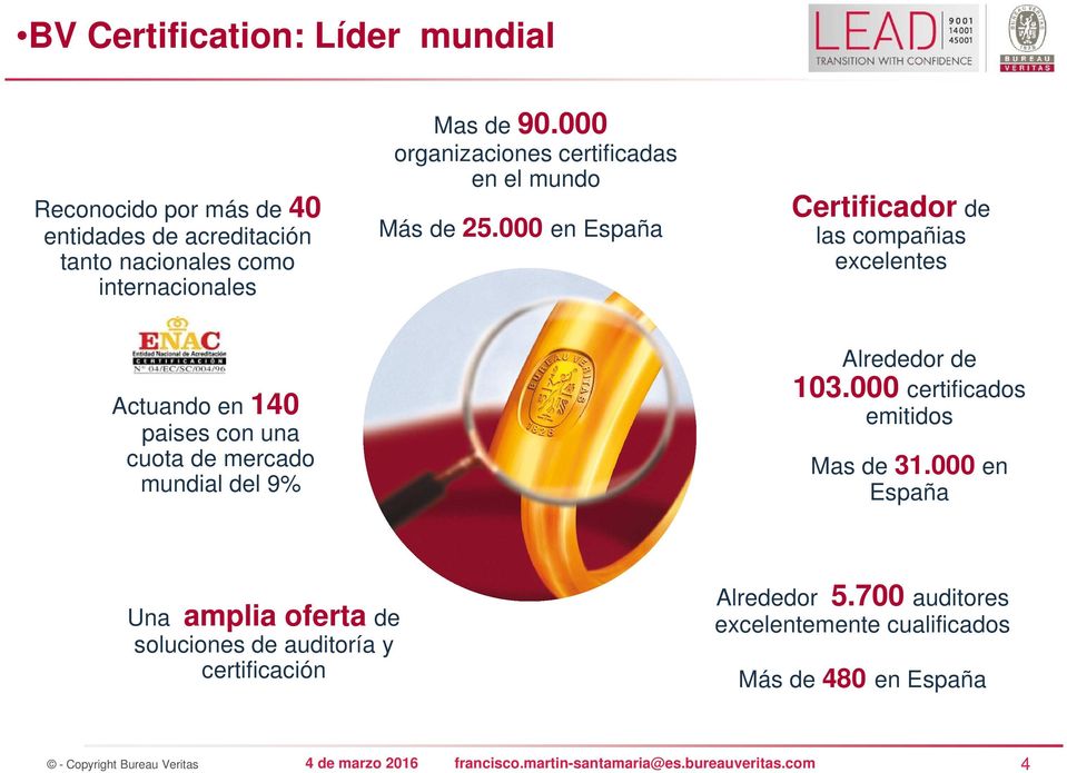 000 en España Certificador de las compañias excelentes Actuando en 140 paises con una cuota de mercado mundial del 9%