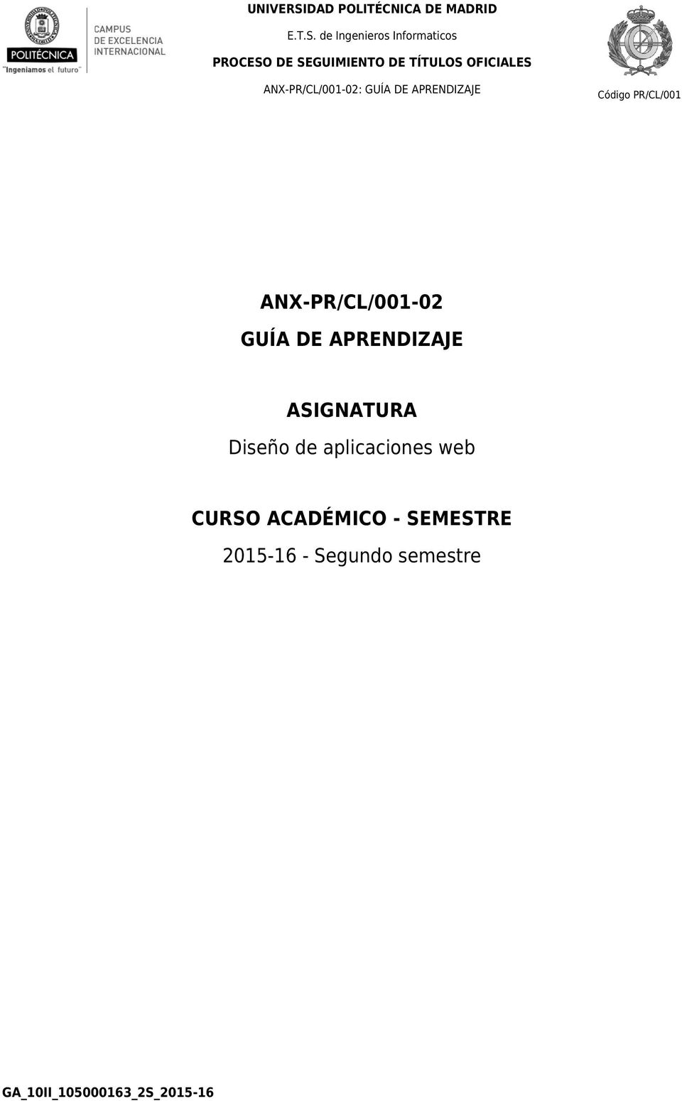 CURSO ACADÉMICO - SEMESTRE 2015-16 -