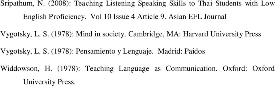 Vol 10 Issue 4 Article 9. Asian EFL Journal Vygotsky, L. S. (1978): Mind in society.