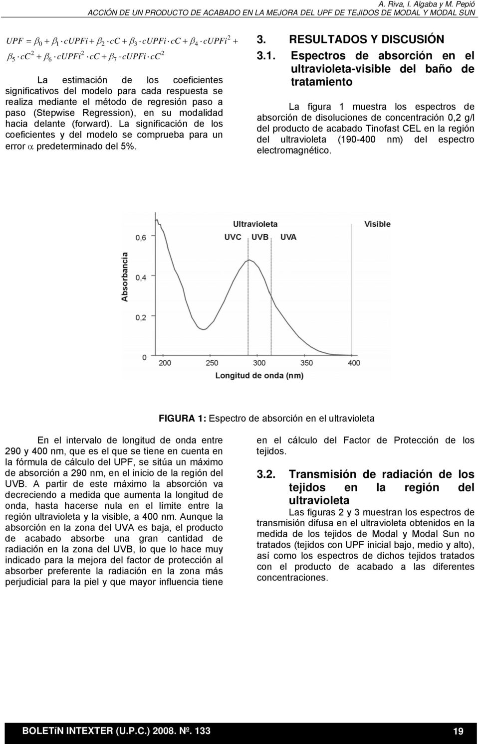 Espectros de absorción en el ultravioleta-visible del baño de tratamiento La figura 1 muestra los espectros de absorción de disoluciones de concentración 0, g/l del producto de acabado Tinofast CEL