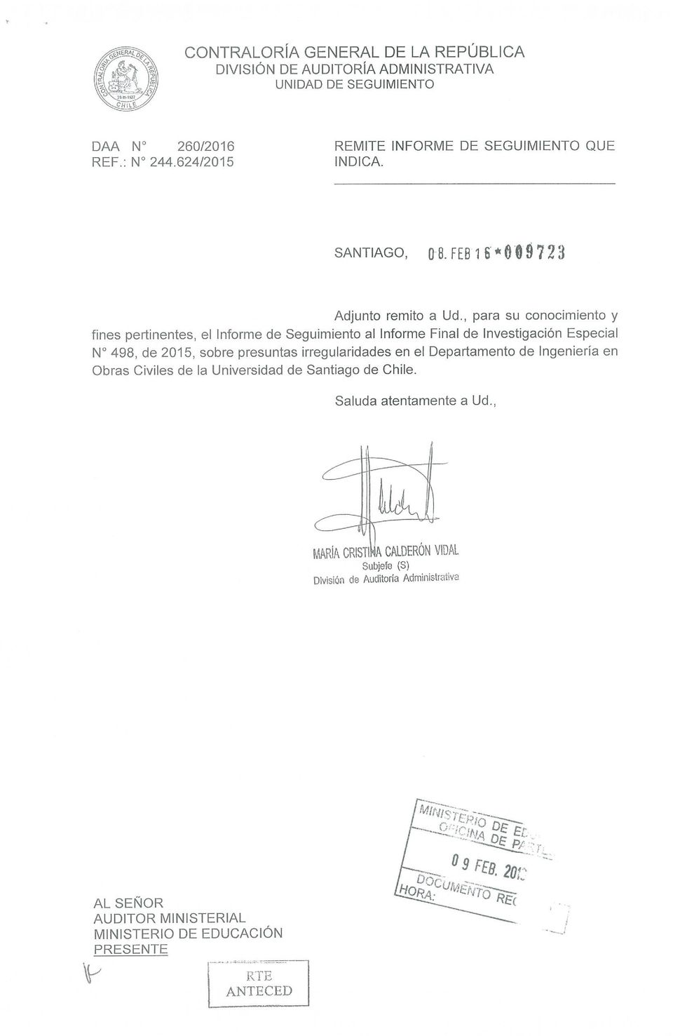 2015, sobre presuntas irregularidades en el Departamento de Ingeniería en Obras Civiles de la Universidad de Santiago de