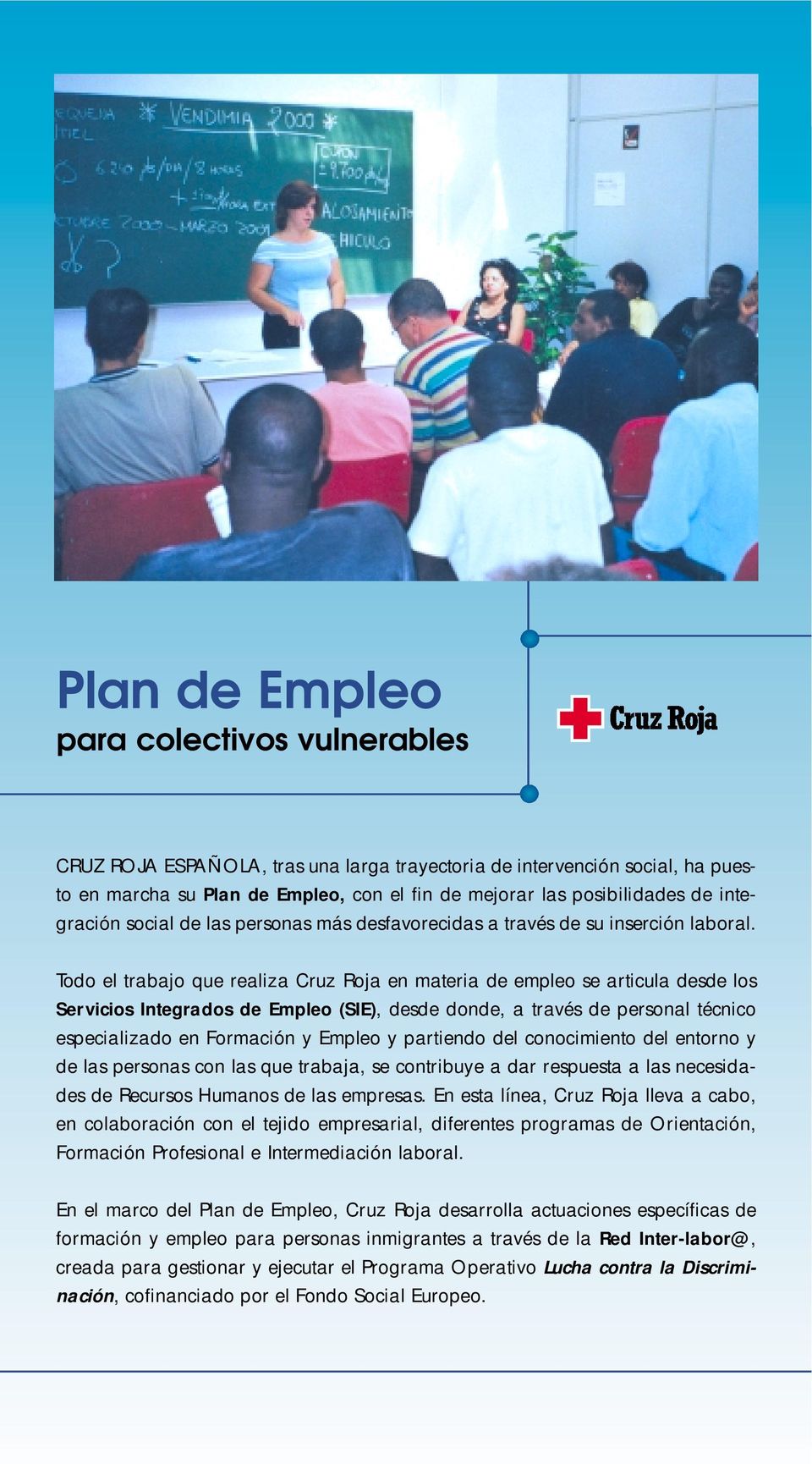 Todo el trabajo que realiza Cruz Roja en materia de empleo se articula desde los Servicios Integrados de Empleo (SIE), desde donde, a través de personal técnico especializado en Formación y Empleo y