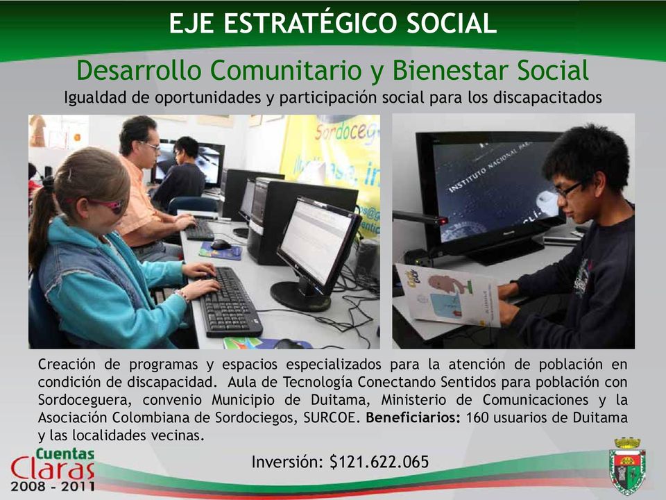 Aula de Tecnología Conectando Sentidos para población con Sordoceguera, convenio Municipio de Duitama, Ministerio de