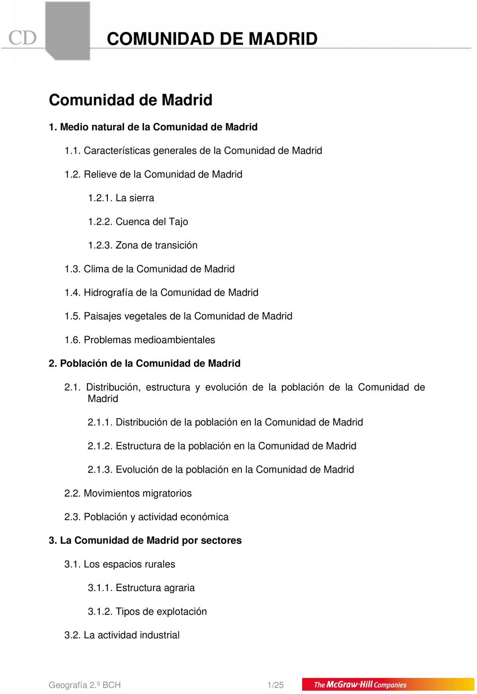 Problemas medioambientales 2. Población de la Comunidad de Madrid 2.1. Distribución, estructura y evolución de la población de la Comunidad de Madrid 2.1.1. Distribución de la población en la Comunidad de Madrid 2.