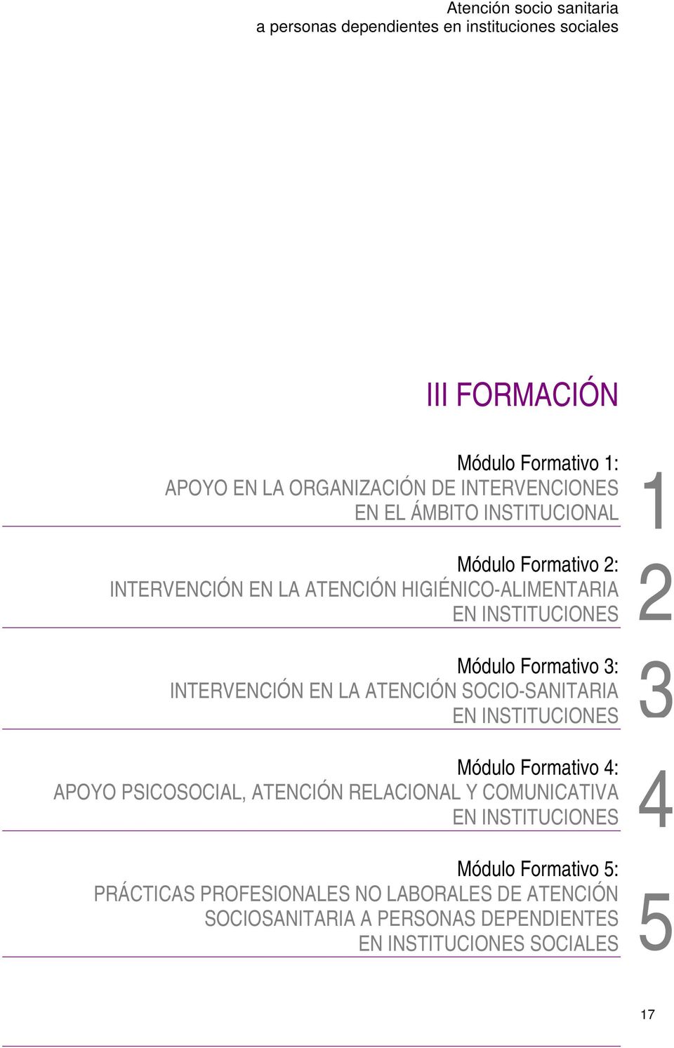 3: INTERVENCIÓN EN LA ATENCIÓN SOCIO-SANITARIA EN INSTITUCIONES Módulo Formativo 4: APOYO PSICOSOCIAL, ATENCIÓN RELACIONAL Y COMUNICATIVA EN