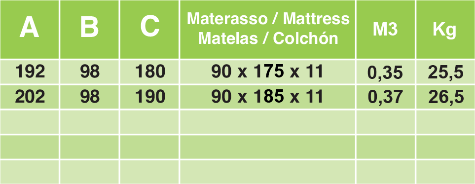 MATTRESSES / MATELAS / COLCHONES / MATERASSI Jolly D21 Serie BL1 Mécanisme deux plis à couchage transversal, ouverture par soulèvement frontal en un seul mouvement.