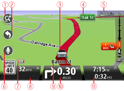 La vista de conducción Acerca de la vista de conducción Cuando el dispositivo de navegación TomTom se inicia por primera vez, verá la Vista de conducción junto con información detallada sobre su