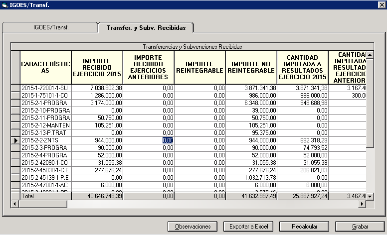 En la versión anterior de SicalWin en esta rejilla de datos únicamente se cargaban las operaciones con código de subvención. En la versión 8.15.
