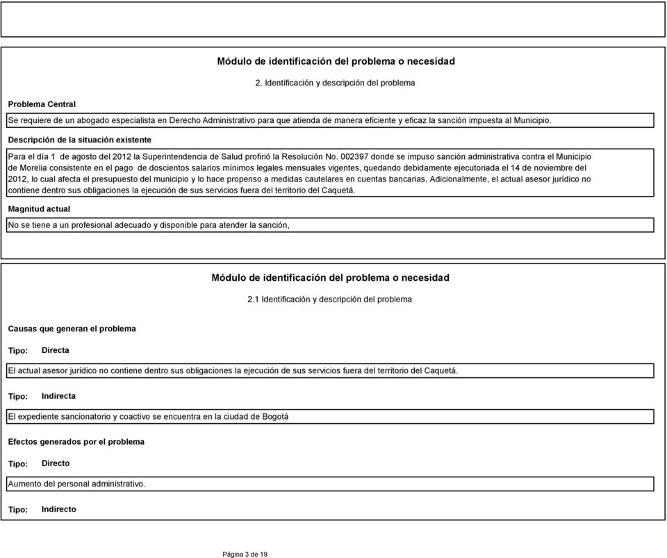 Municipio. Descripción de la situación existente Para el día 1 de agosto del 2012 la Superintendencia de Salud profirió la Resolución No.