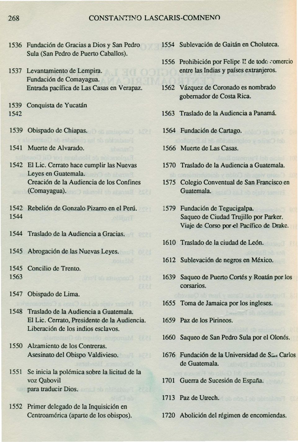 1562 Vázquez de Coronado es nombrado gobernador de Costa Rica. 1539 Conquista de Yucatán 1542 1563 Traslado de la Audiencia a Panamá. 1539 Obispado de Chiapas. 1564 Fundación de Cartago.