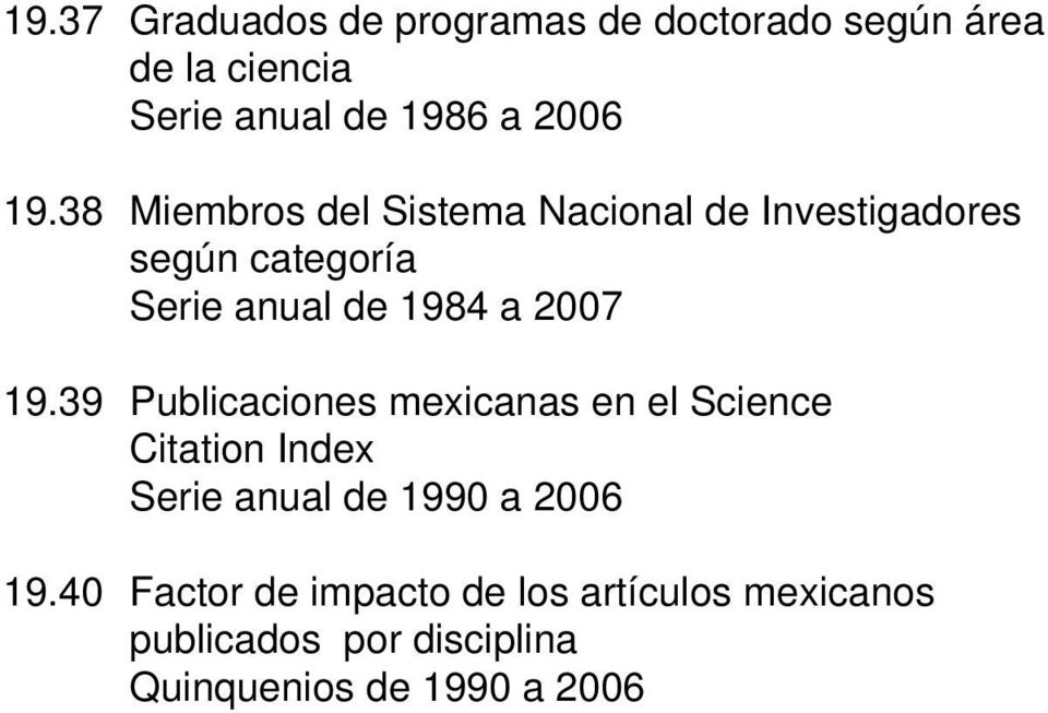 2007 19.39 Publicaciones mexicanas en el Science Citation Index Serie anual de 1990 a 2006 19.