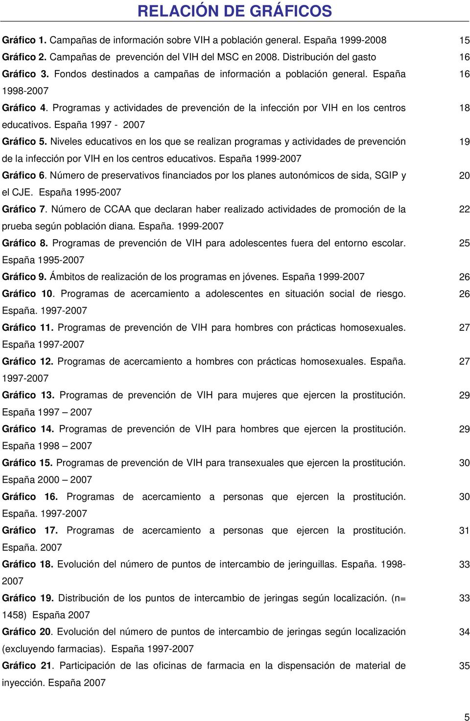 Programas y actividades de prevención de la infección por VIH en los centros 18 educativos. España 1997-2007 Gráfico 5.
