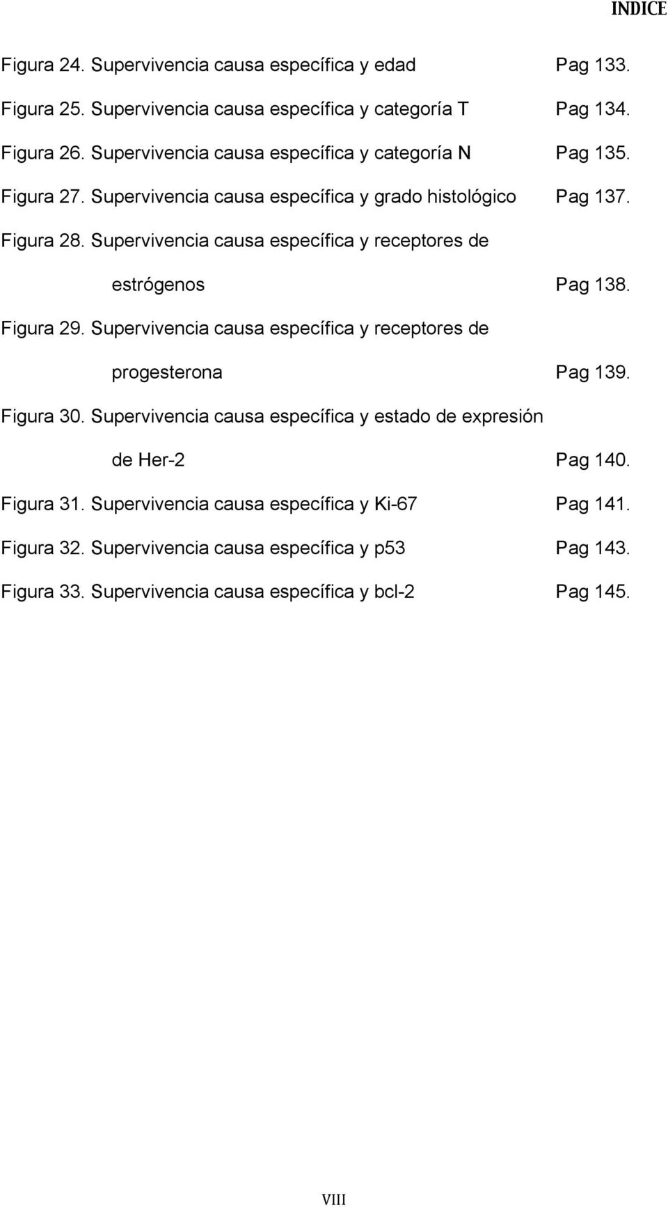 Supervivencia causa específica y receptores de estrógenos Pag 138. Figura 29. Supervivencia causa específica y receptores de progesterona Pag 139. Figura 30.