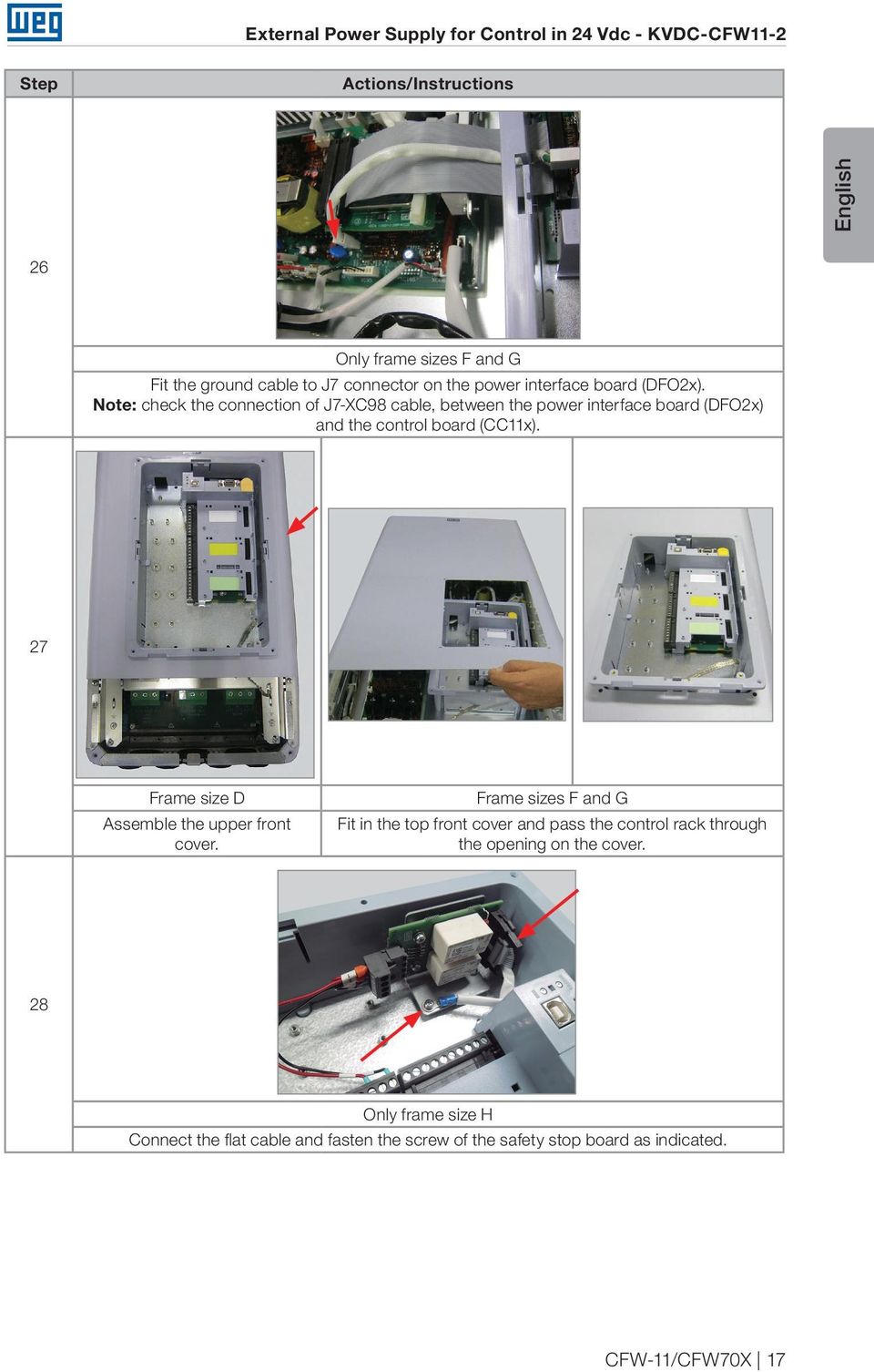 Note: check the connection of J7-XC98 cable, between the power interface board (DFO2x) and the control board (CC11x).