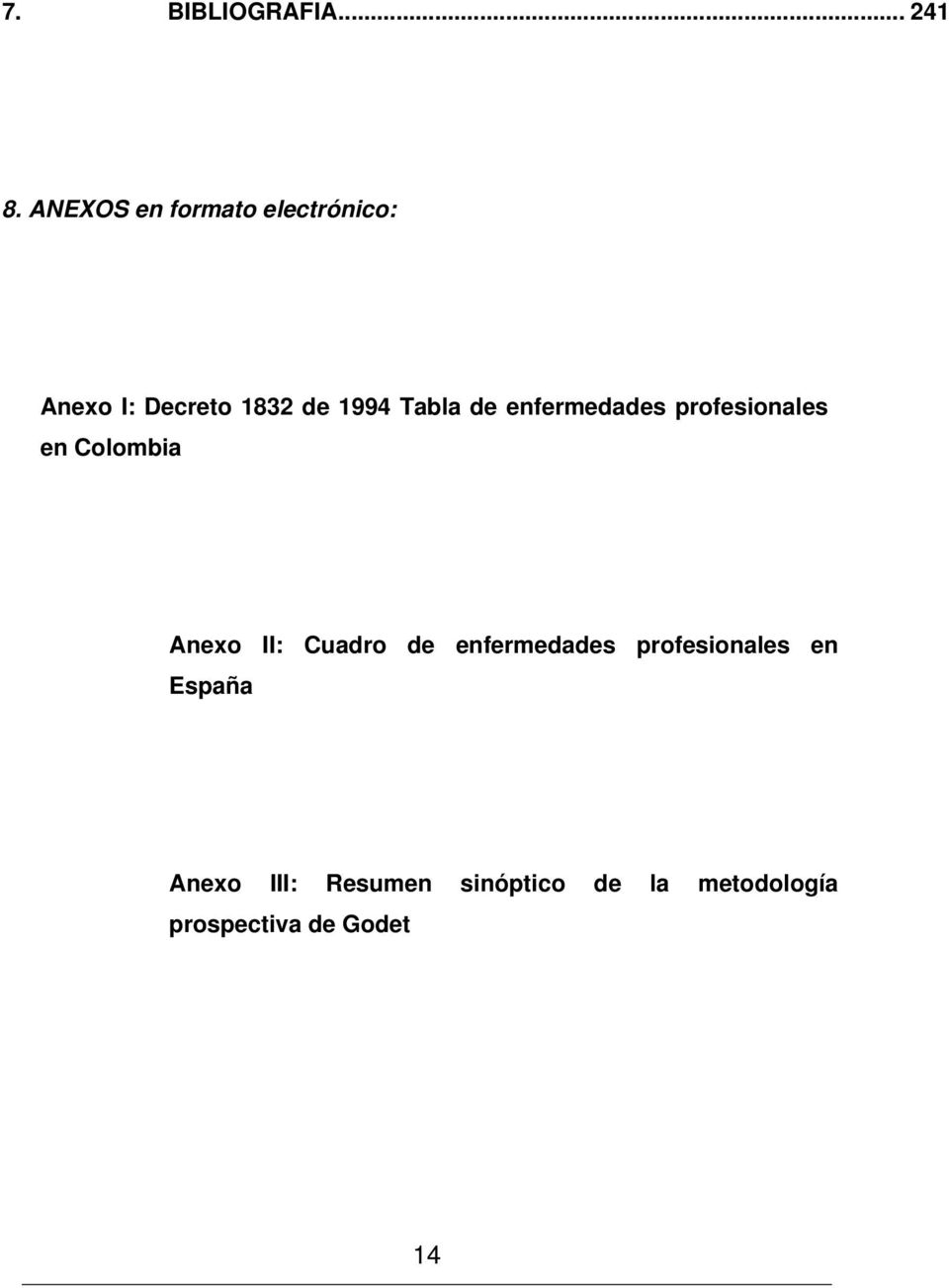 Tabla de enfermedades profesionales en Colombia Anexo II: Cuadro
