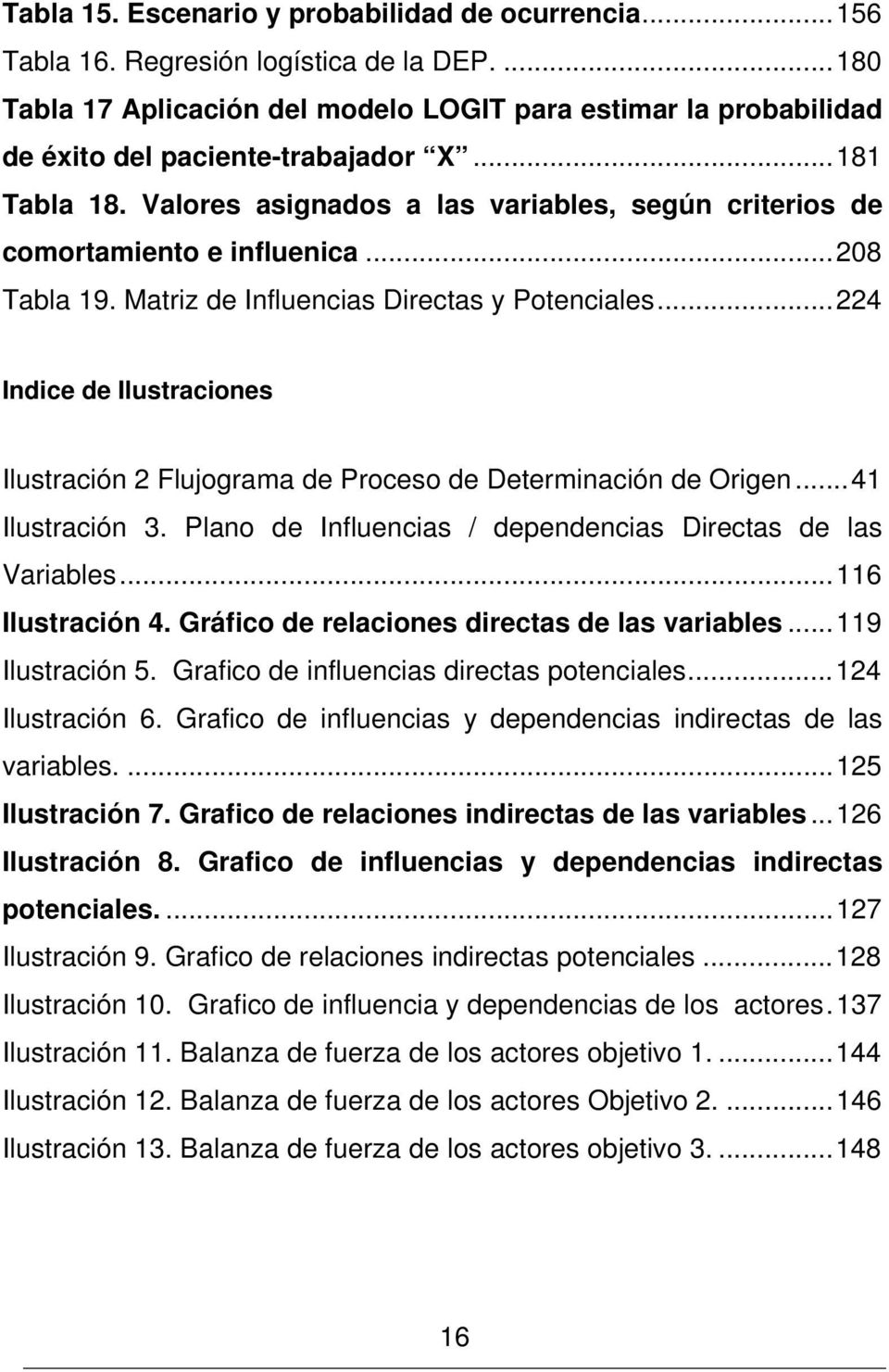 Valores asignados a las variables, según criterios de comortamiento e influenica... 208 Tabla 19. Matriz de Influencias Directas y Potenciales.
