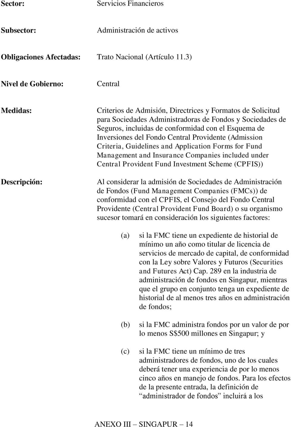 Fondo Providente (Admission Criteria, Guidelines and Application Forms for Fund Management and Insurance Companies included under Provident Fund Investment Scheme (CPFIS)) Al considerar la admisión