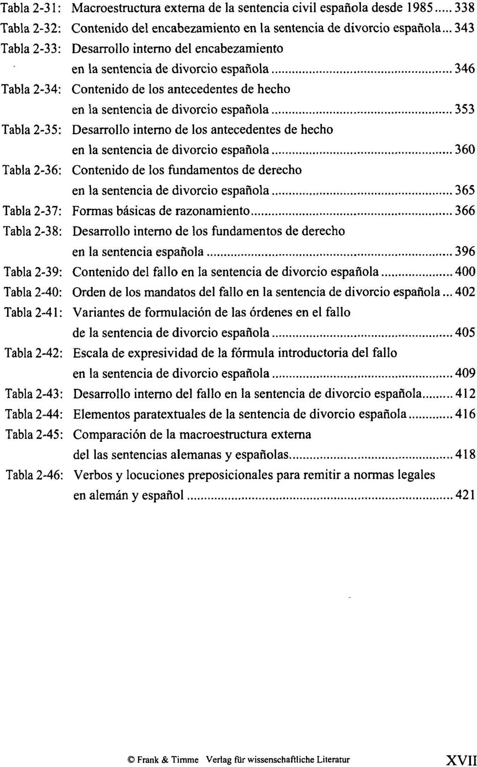 2-35: Desarrollo interno de los antecedentes de hecho en la sentencia de divorcio española 360 Tabla 2-36: Contenido de los fundamentos de derecho en la sentencia de divorcio española 365 Tabla 2-37: