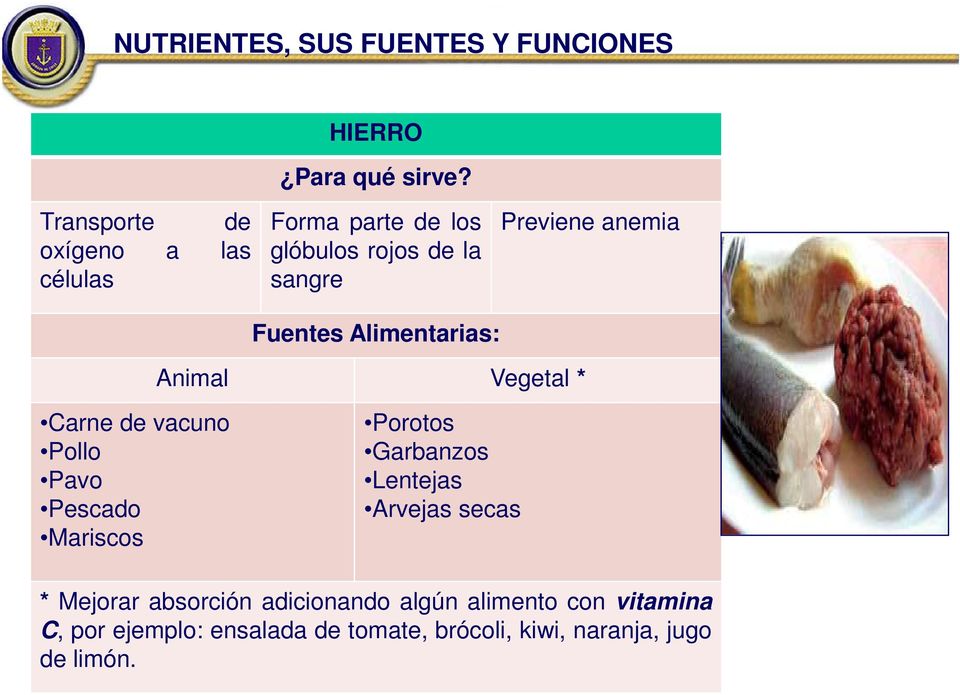 Alimentarias: Previene anemia Animal Vegetal * Carne de vacuno Pollo Pavo Pescado Mariscos Porotos