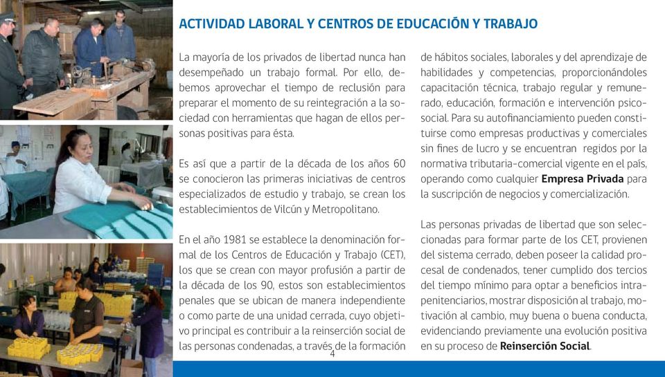 Es así que a partir de la década de los años 60 se conocieron las primeras iniciativas de centros especializados de estudio y trabajo, se crean los establecimientos de Vilcún y Metropolitano.