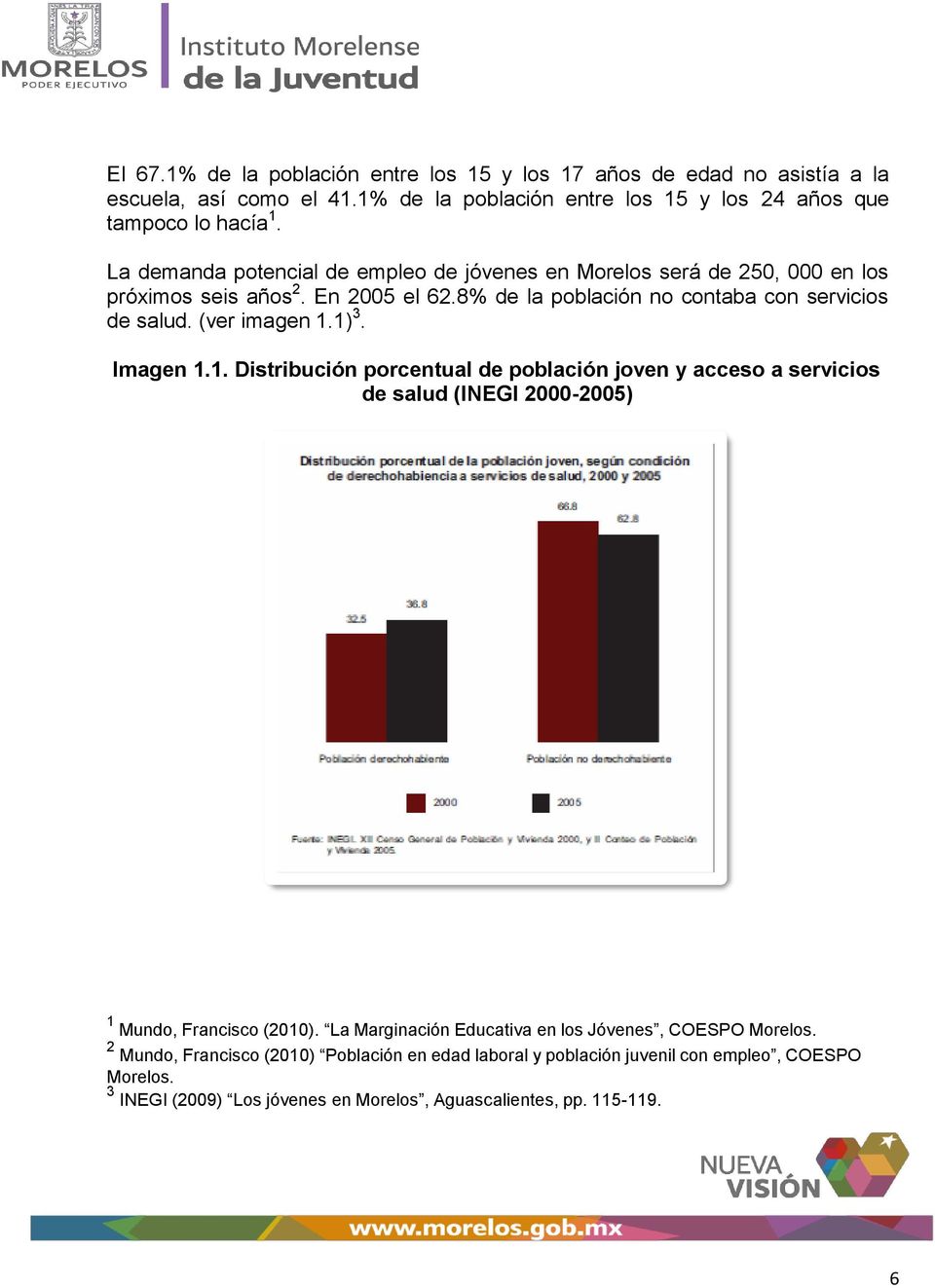 (ver imagen 1.1) 3. Imagen 1.1. Distribución porcentual de población joven y acceso a servicios de salud (INEGI 2000-2005) 1 Mundo, Francisco (2010).