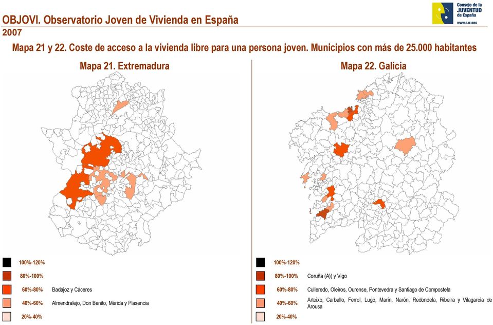 Galicia 100%-120% 100%-120% 80%-100% 80%-100% Coruña (A)) y Vigo 60%-80% Badajoz y Cáceres 60%-80% Culleredo, Oleiros,