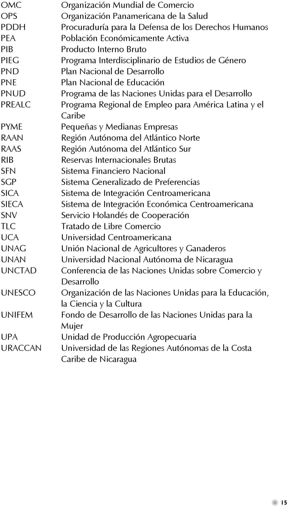 Plan Nacional de Educación Programa de las Naciones Unidas para el Desarrollo Programa Regional de Empleo para América Latina y el Caribe Pequeñas y Medianas Empresas Región Autónoma del Atlántico
