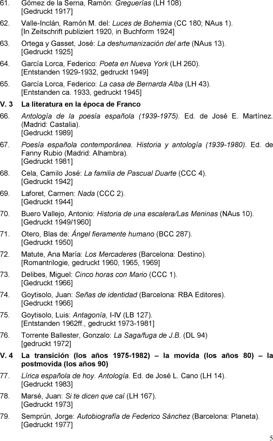 García Lorca, Federico: La casa de Bernarda Alba (LH 43). [Entstanden ca. 1933, gedruckt 1945] V. 3 La literatura en la época de Franco 66. Antología de la poesía española (1939-1975). Ed. de José E.