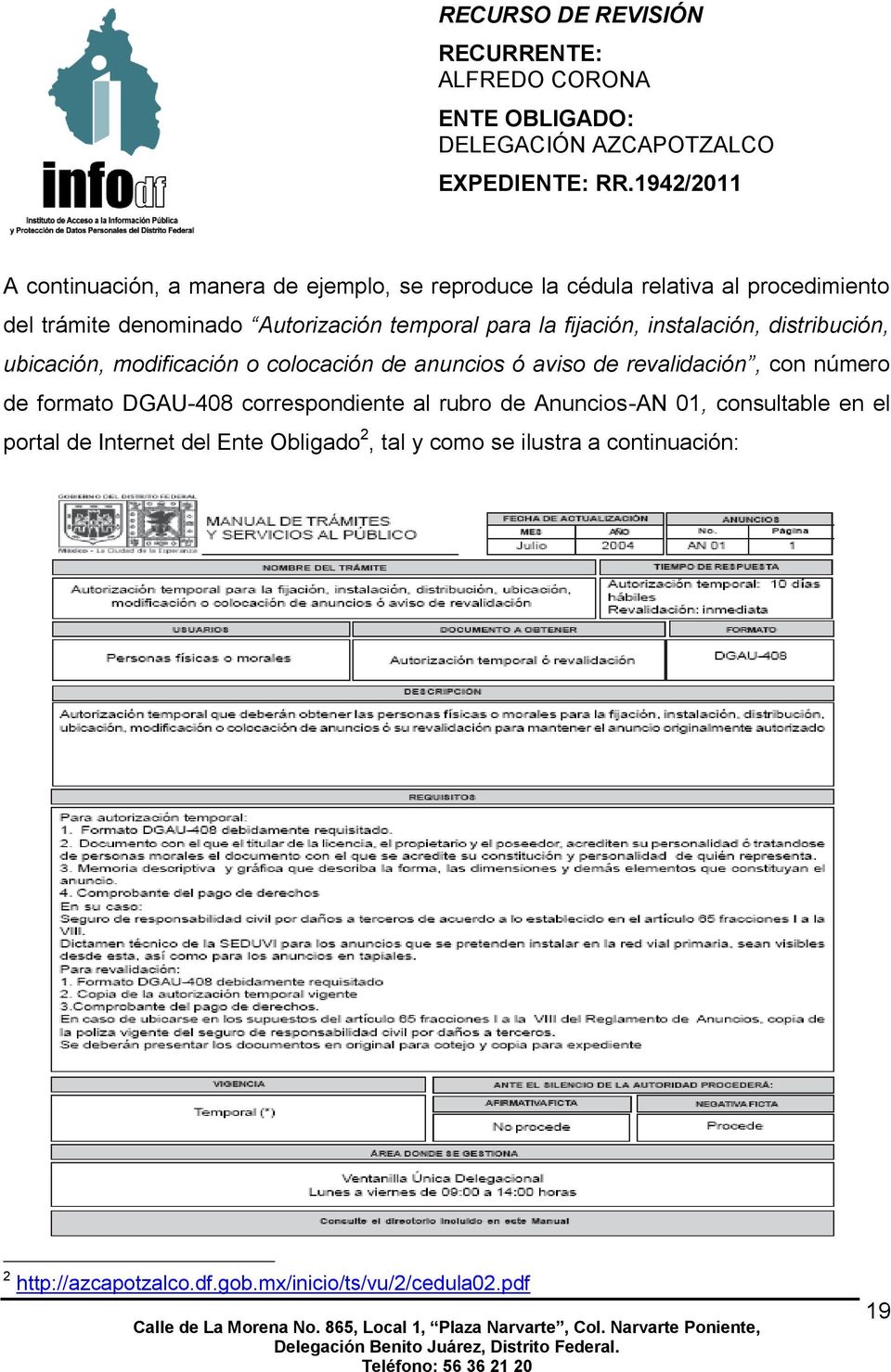 aviso de revalidación, con número de formato DGAU-408 correspondiente al rubro de Anuncios-AN 01, consultable en el