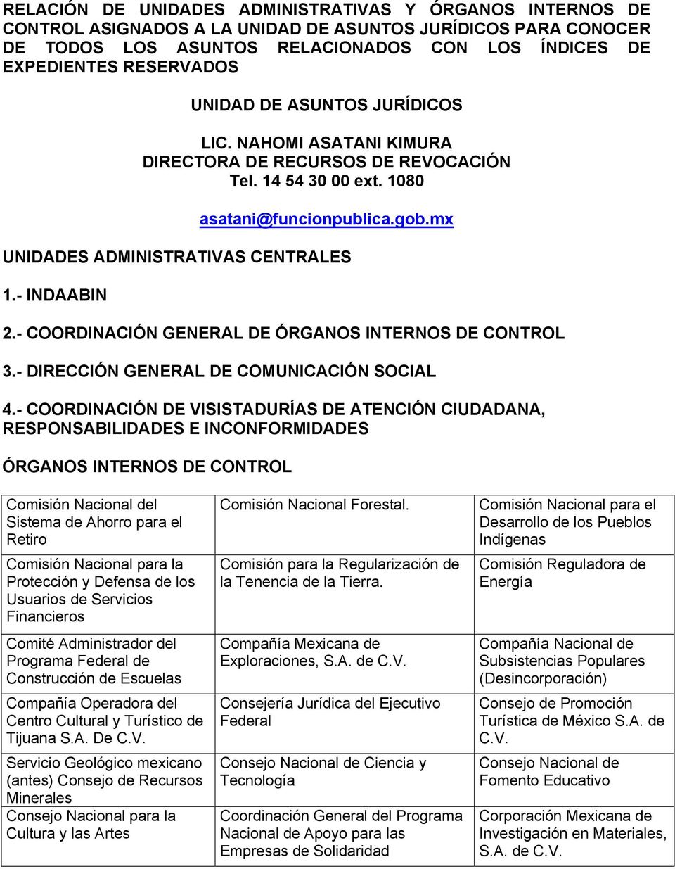- COORDINACIÓN GENERAL DE ÓRGANOS INTERNOS DE CONTROL 3.- DIRECCIÓN GENERAL DE COMUNICACIÓN SOCIAL 4.