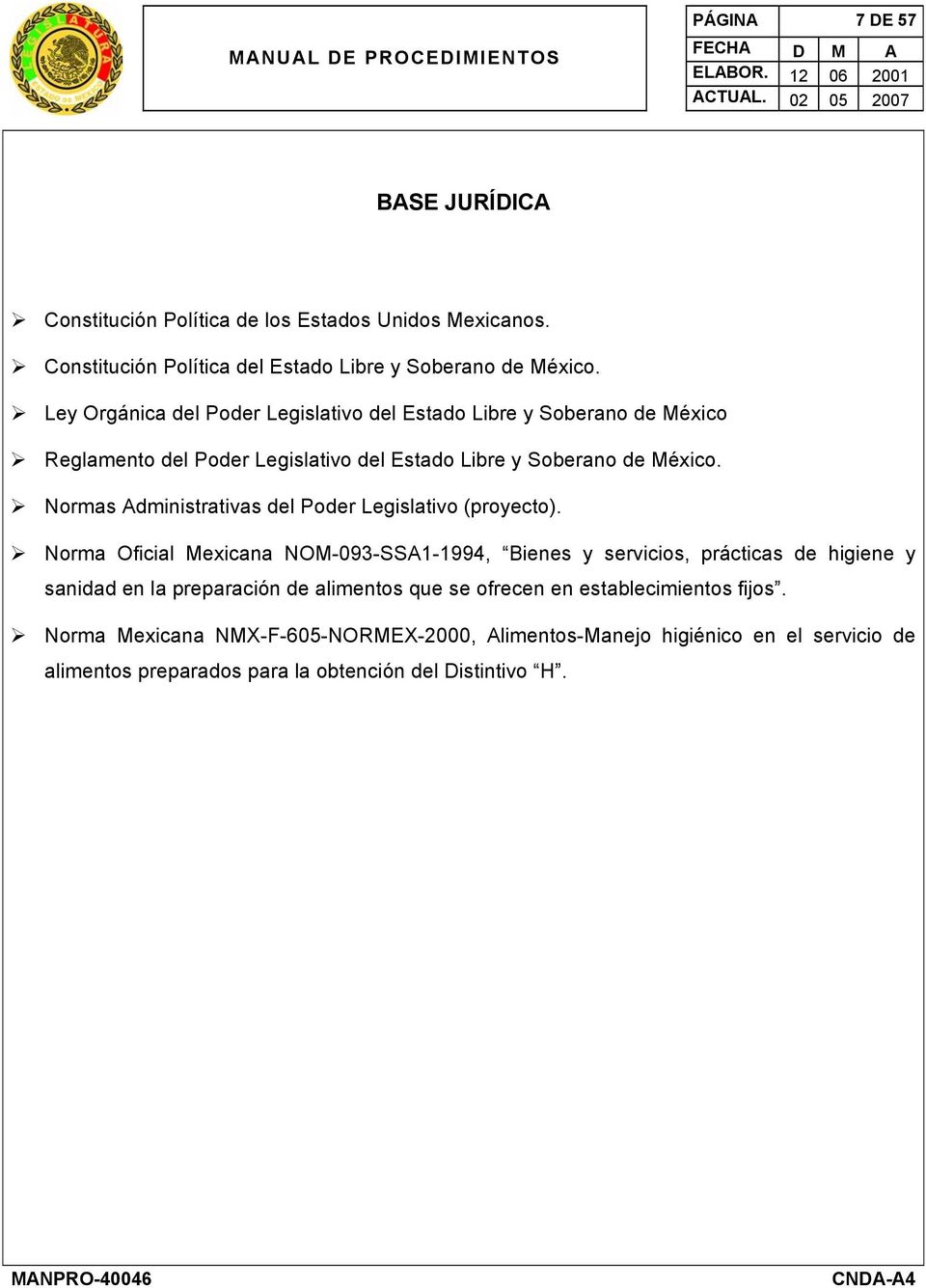 Normas Administrativas del Poder Legislativo (proyecto).