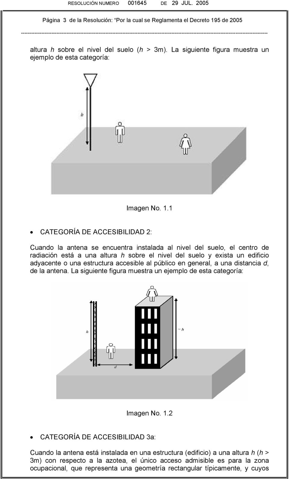 1 CATEGORÍA DE ACCEBILIDAD 2: Cuando la antena se encuentra instalada al nivel del suelo, el centro de radiación está a una altura h sobre el nivel del suelo y exista un edificio adyacente o una