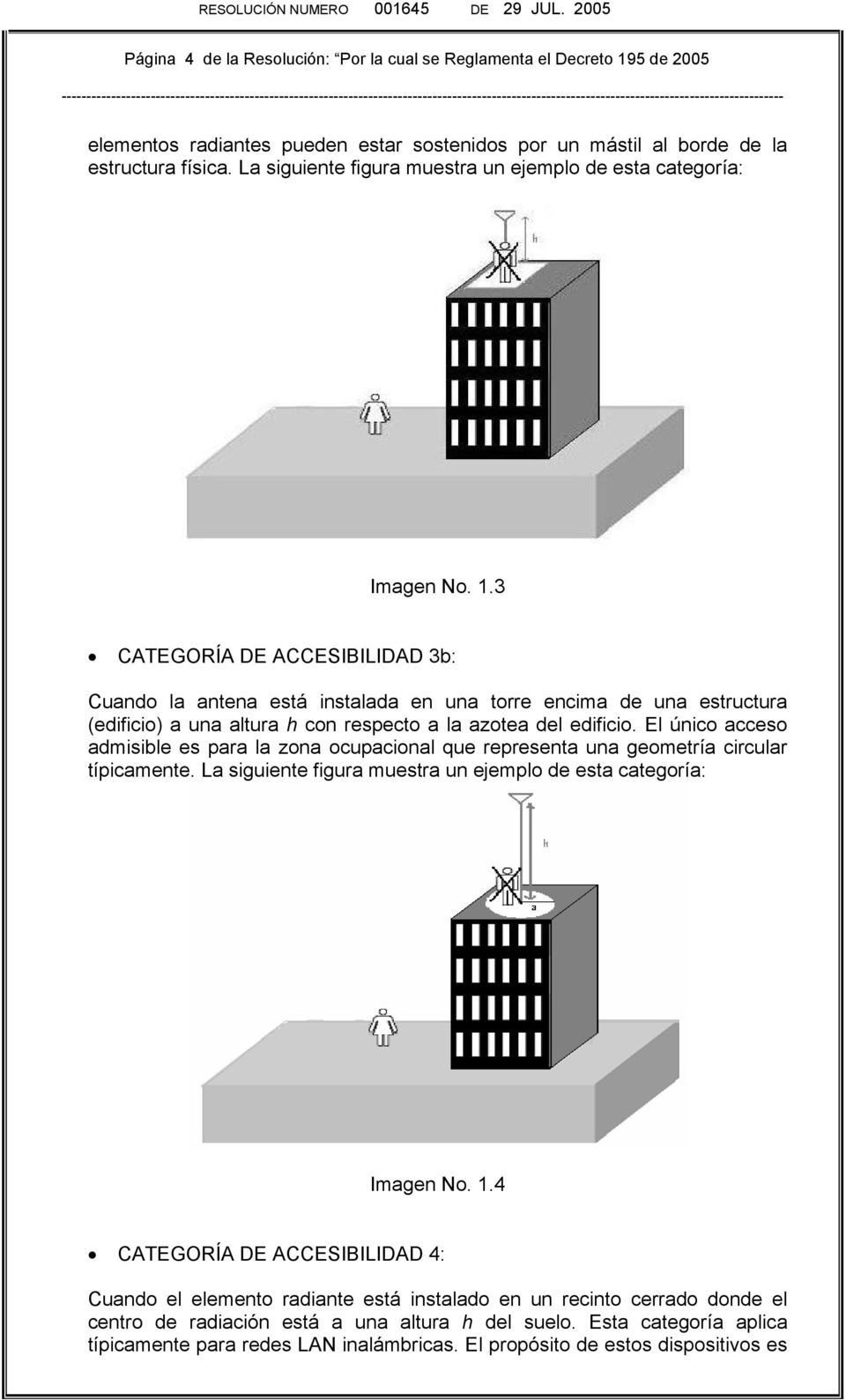 3 CATEGORÍA DE ACCEBILIDAD 3b: Cuando la antena está instalada en una torre encima de una estructura (edificio) a una altura h con respecto a la azotea del edificio.