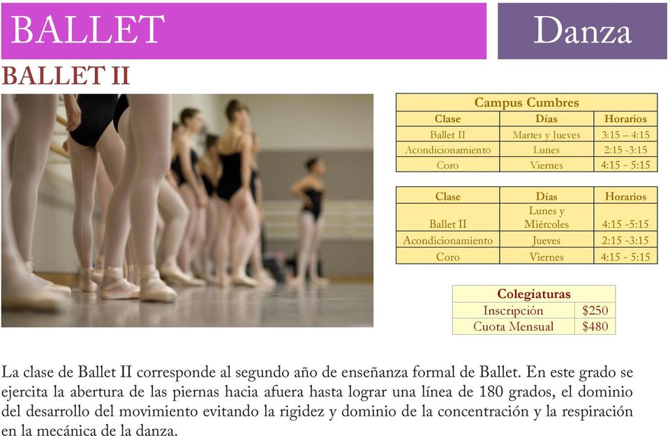 segundo año de enseñanza formal de Ballet.