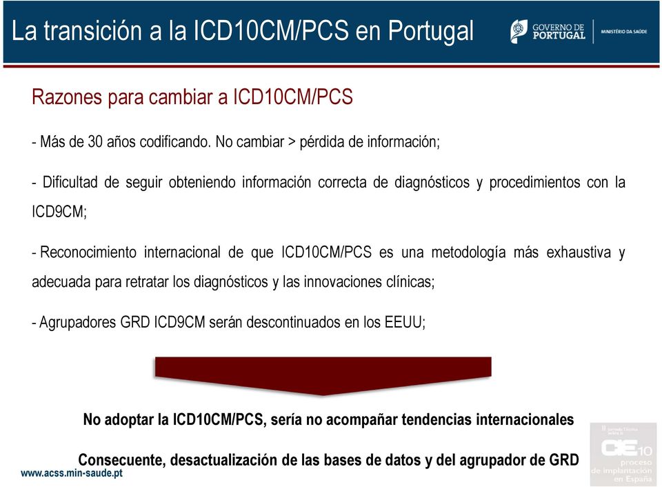 Reconocimiento internacional de que ICD10CM/PCS es una metodología más exhaustiva y adecuada para retratar los diagnósticos y las innovaciones