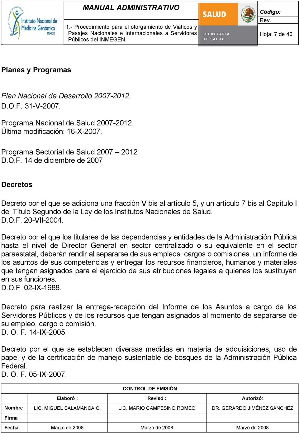 Salud. D.O.F. 20-VII-2004.