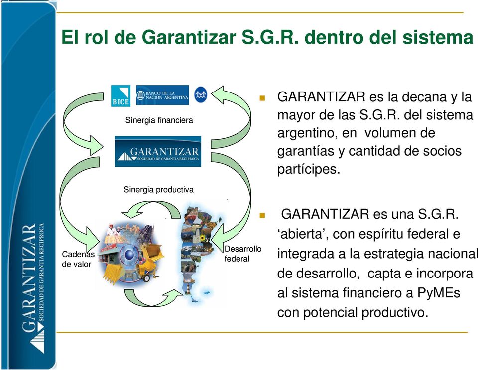 NTIZAR es la decana y la mayor de las S.G.R. del sistema argentino, en volumen de garantías y cantidad de socios partícipes.