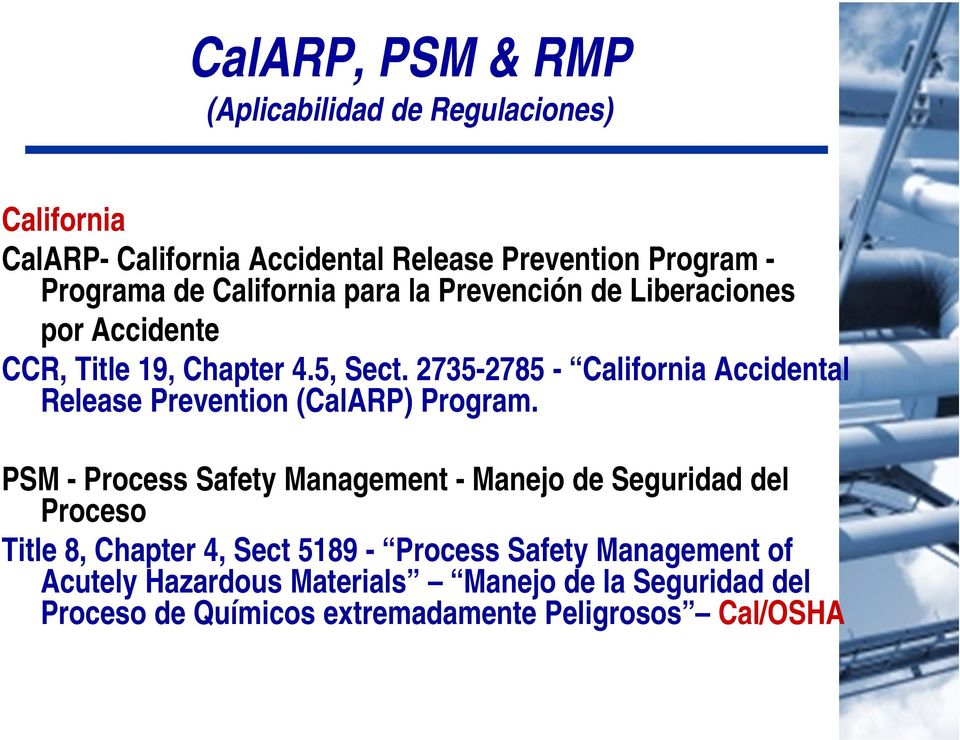 2735-2785 - California Accidental Release Prevention (CalARP) Program.