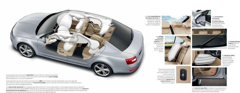 Los airbags laterales delanteros y traseros están diseñados para proteger la pelvis y el pecho en caso de un impacto lateral.